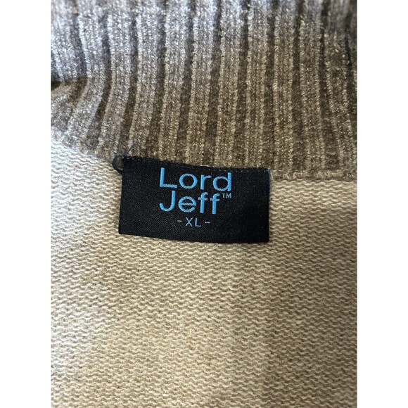 Lord Jeff Mens XL Wool Blend Heavy Knit Tan Sweater Full Zip Suede Shoulder - Picture 9 of 10
